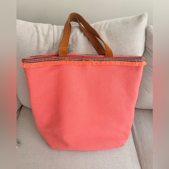 A&P Orange Embroidered Tote Bag Purse Large Boho Artsy Gypsy - MINT - Picture 3 of 7